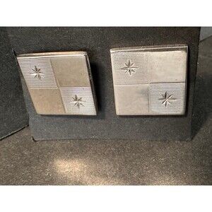 Vintage Silver Tone Cufflinks 3/4” Square in Square Starburst Design